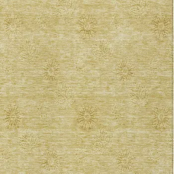 10' X 14' Gold And Ivory Floral Washable Indoor Outdoor Area Rug
