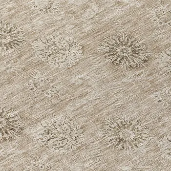 8' Khaki Beige And Tan Round Floral Washable Indoor Outdoor Area Rug