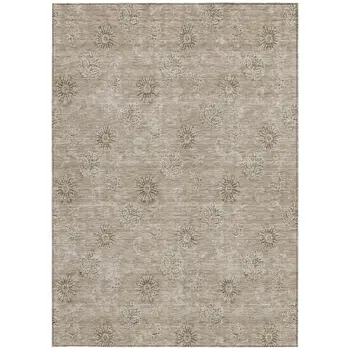 8' X 10' Khaki Beige And Tan Floral Washable Indoor Outdoor Area Rug
