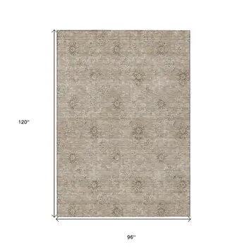 8' X 10' Khaki Beige And Tan Floral Washable Indoor Outdoor Area Rug