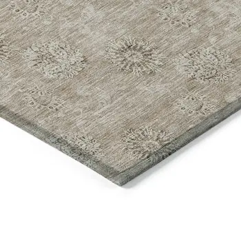 8' X 10' Khaki Beige And Tan Floral Washable Indoor Outdoor Area Rug