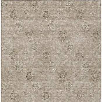 8' X 10' Khaki Beige And Tan Floral Washable Indoor Outdoor Area Rug