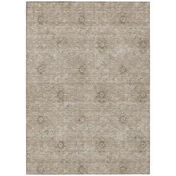 10' X 14' Khaki Beige And Tan Floral Washable Indoor Outdoor Area Rug