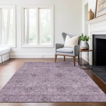 3' X 5' Plum And Purple Floral Washable Indoor Outdoor Area Rug