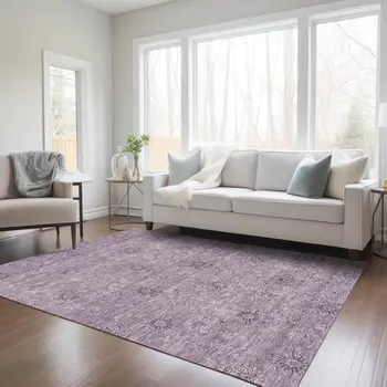 3' X 5' Plum And Purple Floral Washable Indoor Outdoor Area Rug