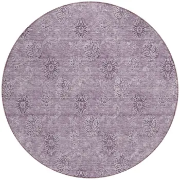 8' Plum And Purple Round Floral Washable Indoor Outdoor Area Rug