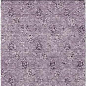 9' X 12' Plum And Purple Floral Washable Indoor Outdoor Area Rug