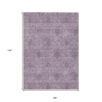 9' X 12' Plum And Purple Floral Washable Indoor Outdoor Area Rug