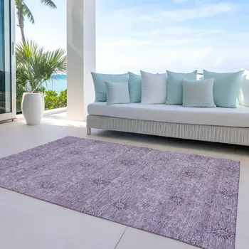 9' X 12' Plum And Purple Floral Washable Indoor Outdoor Area Rug