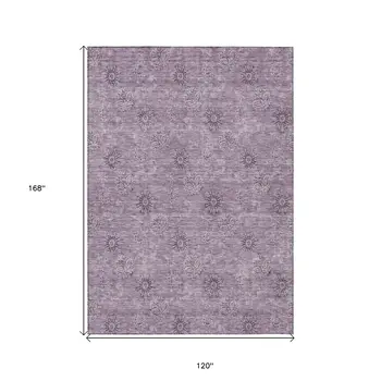 10' X 14' Plum And Purple Floral Washable Indoor Outdoor Area Rug