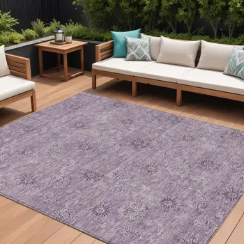 10' X 14' Plum And Purple Floral Washable Indoor Outdoor Area Rug