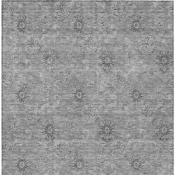 3' X 5' Pewter And Gray Floral Washable Indoor Outdoor Area Rug