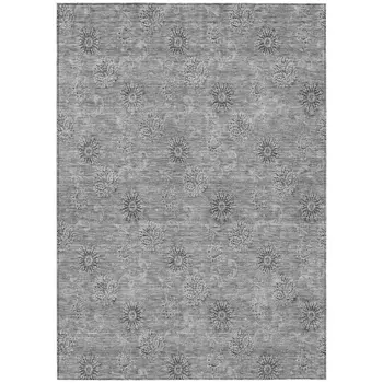 10' X 14' Pewter And Gray Floral Washable Indoor Outdoor Area Rug