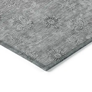 10' X 14' Pewter And Gray Floral Washable Indoor Outdoor Area Rug
