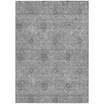 10' X 14' Pewter And Gray Floral Washable Indoor Outdoor Area Rug