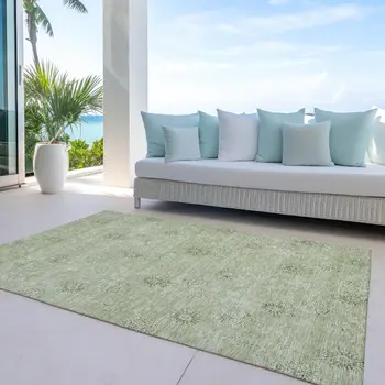 3' X 5' Sage And Artichoke Green Floral Washable Indoor Outdoor Area Rug