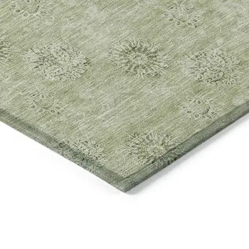 3' X 5' Sage And Artichoke Green Floral Washable Indoor Outdoor Area Rug