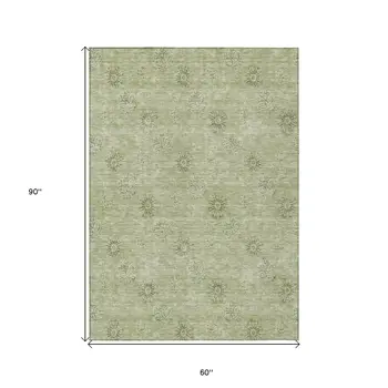 5' X 8' Sage And Artichoke Green Floral Washable Indoor Outdoor Area Rug