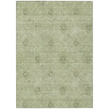 5' X 8' Sage And Artichoke Green Floral Washable Indoor Outdoor Area Rug