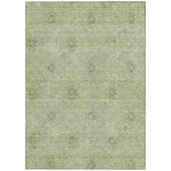 5' X 8' Sage And Artichoke Green Floral Washable Indoor Outdoor Area Rug