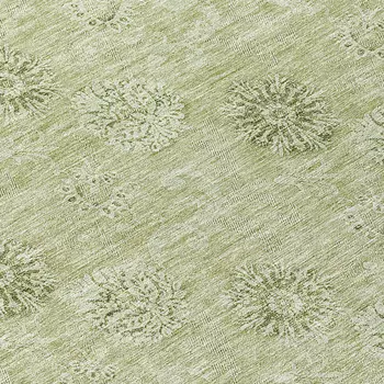 8' Sage And Artichoke Green Round Floral Washable Indoor Outdoor Area Rug