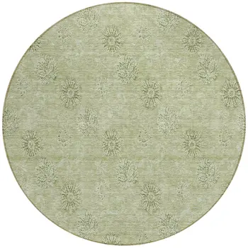 8' Sage And Artichoke Green Round Floral Washable Indoor Outdoor Area Rug