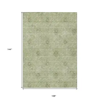 9' X 12' Sage And Artichoke Green Floral Washable Indoor Outdoor Area Rug