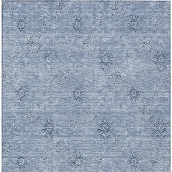 3' X 5' Sky Blue And Blue Floral Washable Indoor Outdoor Area Rug