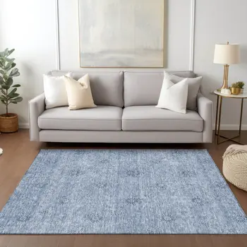 3' X 5' Sky Blue And Blue Floral Washable Indoor Outdoor Area Rug