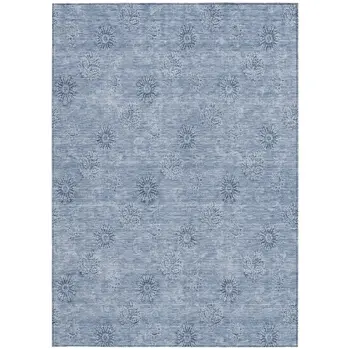 9' X 12' Sky Blue And Blue Floral Washable Indoor Outdoor Area Rug