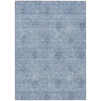 10' X 14' Sky Blue And Blue Floral Washable Indoor Outdoor Area Rug