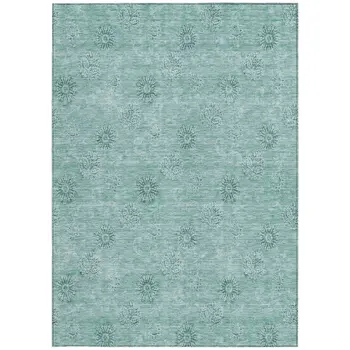 8' X 10' Teal Blue And Ivory Floral Washable Indoor Outdoor Area Rug