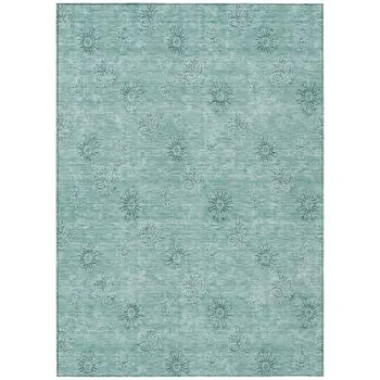 8' X 10' Teal Blue And Ivory Floral Washable Indoor Outdoor Area Rug