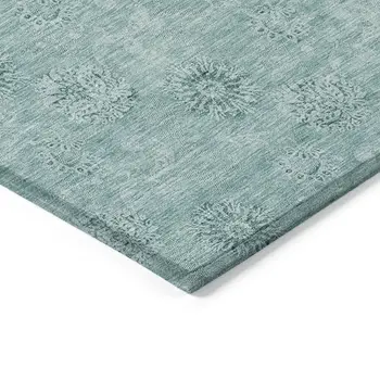 8' X 10' Teal Blue And Ivory Floral Washable Indoor Outdoor Area Rug