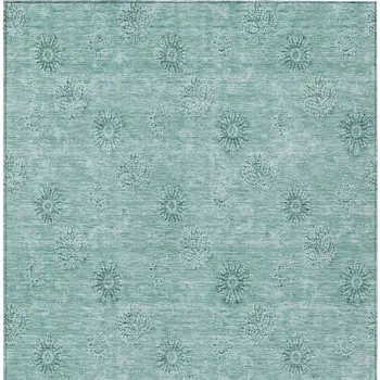 8' X 10' Teal Blue And Ivory Floral Washable Indoor Outdoor Area Rug