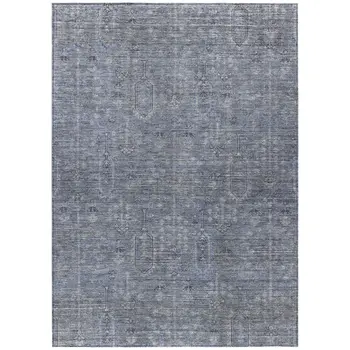 5' X 8' Navy Blue And Gray Southwestern Washable Indoor Outdoor Area Rug