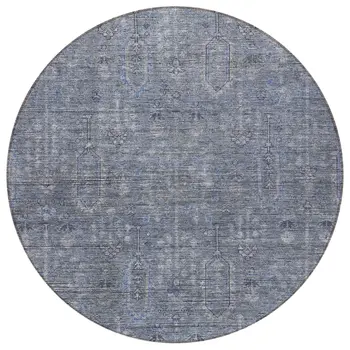 8' Navy Blue And Gray Round Southwestern Washable Indoor Outdoor Area Rug