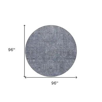 8' Navy Blue And Gray Round Southwestern Washable Indoor Outdoor Area Rug