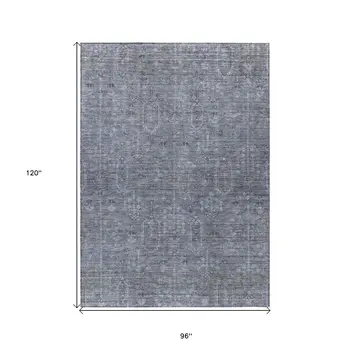 8' X 10' Navy Blue And Gray Southwestern Washable Indoor Outdoor Area Rug
