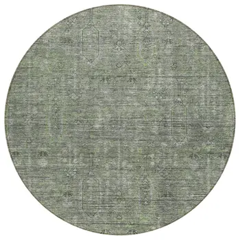 8' Fern Green And Gray Round Southwestern Washable Indoor Outdoor Area Rug