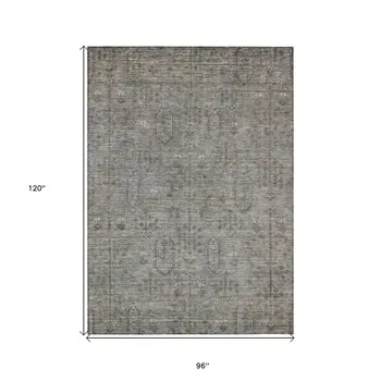 8' X 10' Gray And Silver Southwestern Washable Indoor Outdoor Area Rug