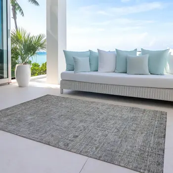 8' X 10' Gray And Silver Southwestern Washable Indoor Outdoor Area Rug