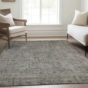 8' X 10' Gray And Silver Southwestern Washable Indoor Outdoor Area Rug