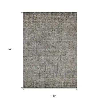 9' X 12' Gray And Silver Southwestern Washable Indoor Outdoor Area Rug