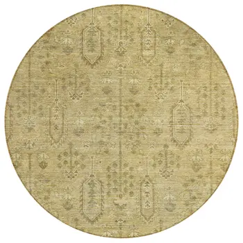 8' Gold And Taupe Round Southwestern Washable Indoor Outdoor Area Rug
