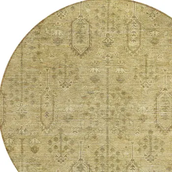 8' Gold And Taupe Round Southwestern Washable Indoor Outdoor Area Rug