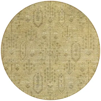 8' Gold And Taupe Round Southwestern Washable Indoor Outdoor Area Rug