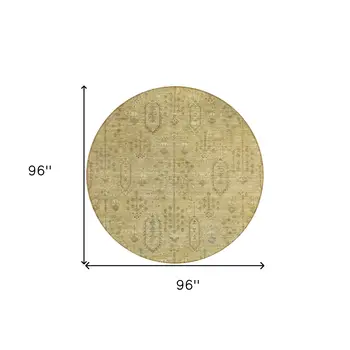 8' Gold And Taupe Round Southwestern Washable Indoor Outdoor Area Rug