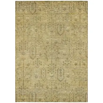 9' X 12' Gold And Taupe Southwestern Washable Indoor Outdoor Area Rug