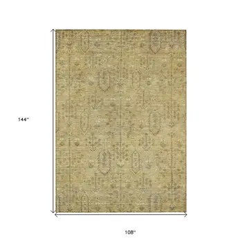 9' X 12' Gold And Taupe Southwestern Washable Indoor Outdoor Area Rug